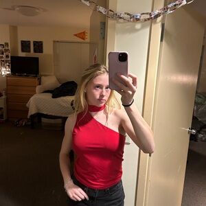 Chic Red Asymmetrical Top